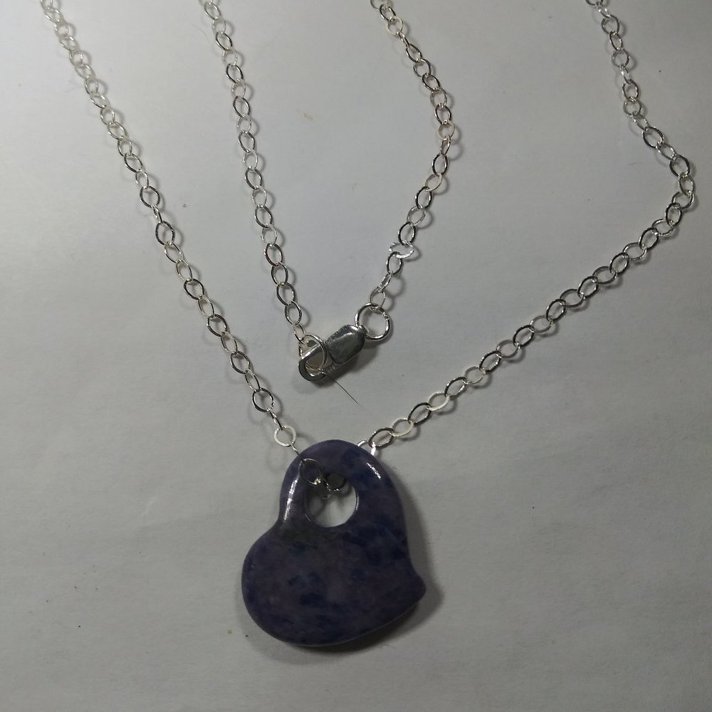 Sodalite Heart Pendant 925 Sterling Silver 18" or Gold Vermeil on silver NEW